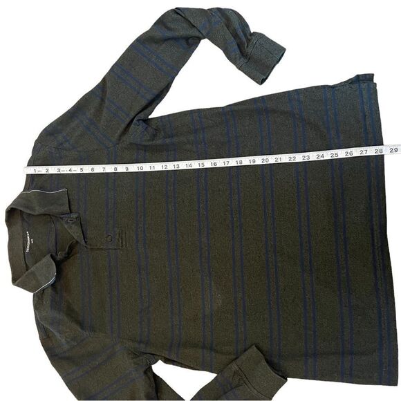 MENS DENVER HAYES Grey & Blue Striped Long Sleeve Cotton Polo Collared Shirt M - Picture 6 of 8